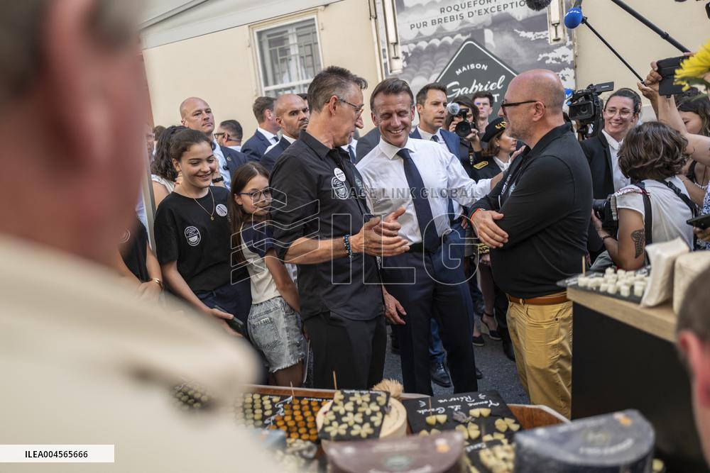 President Macron At cellar of the Roquefort Societe - Roquefort-sur-Soulzon