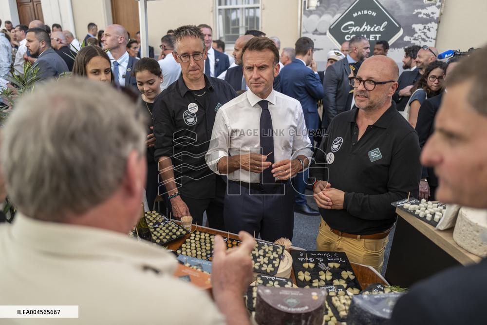 President Macron At cellar of the Roquefort Societe - Roquefort-sur-Soulzon