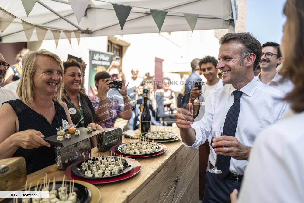 President Macron At cellar of the Roquefort Societe - Roquefort-sur-Soulzon