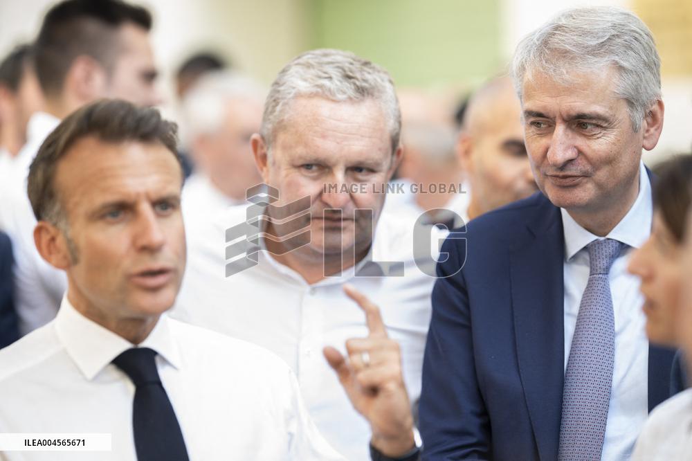 President Macron At cellar of the Roquefort Societe - Roquefort-sur-Soulzon