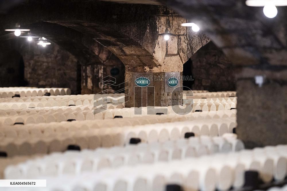 President Macron At cellar of the Roquefort Societe - Roquefort-sur-Soulzon