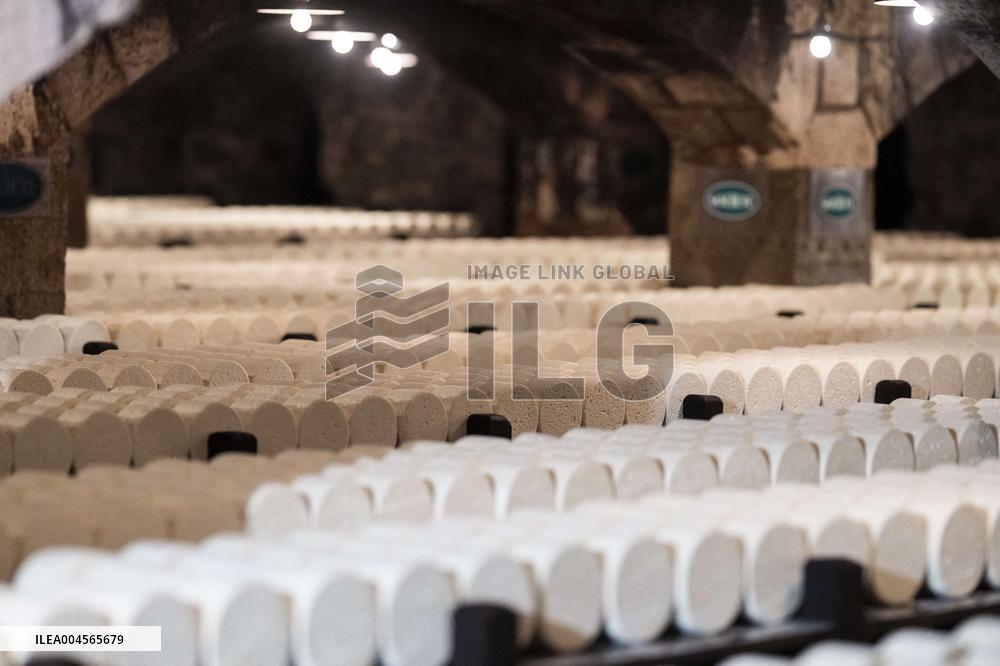 President Macron At cellar of the Roquefort Societe - Roquefort-sur-Soulzon