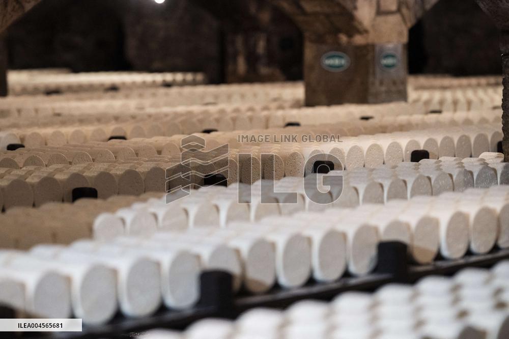 President Macron At cellar of the Roquefort Societe - Roquefort-sur-Soulzon