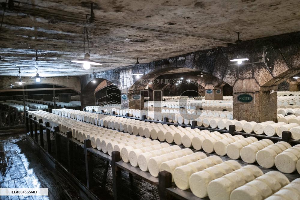 President Macron At cellar of the Roquefort Societe - Roquefort-sur-Soulzon