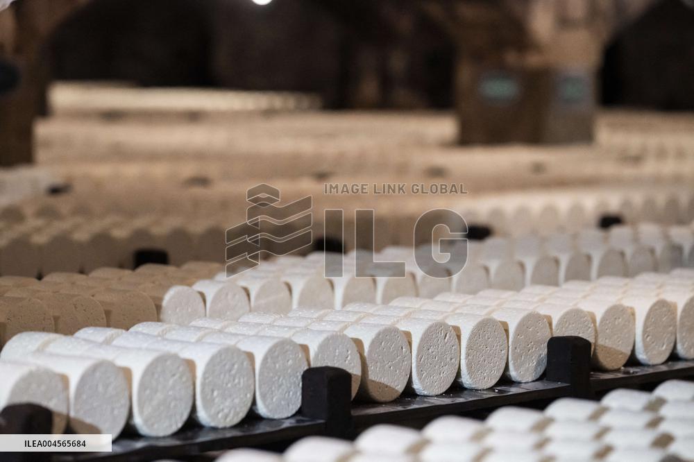President Macron At cellar of the Roquefort Societe - Roquefort-sur-Soulzon