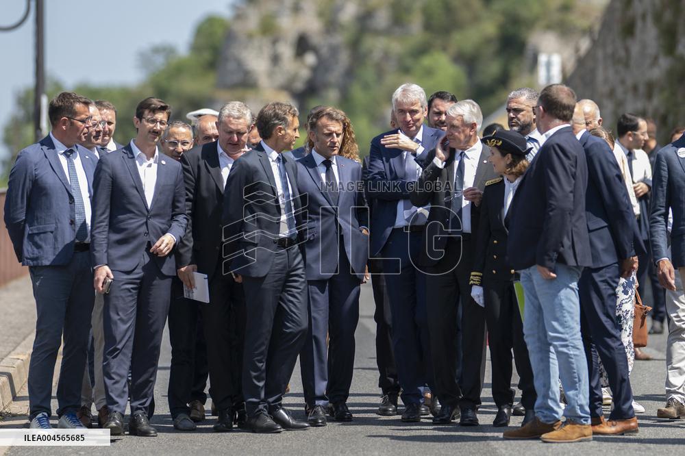President Macron At cellar of the Roquefort Societe - Roquefort-sur-Soulzon