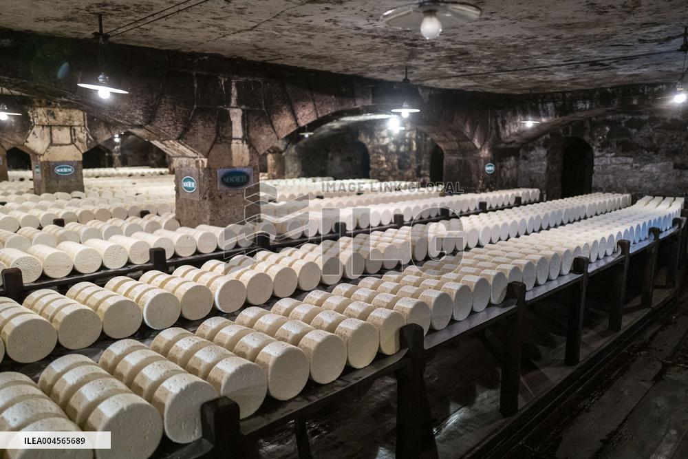 President Macron At cellar of the Roquefort Societe - Roquefort-sur-Soulzon
