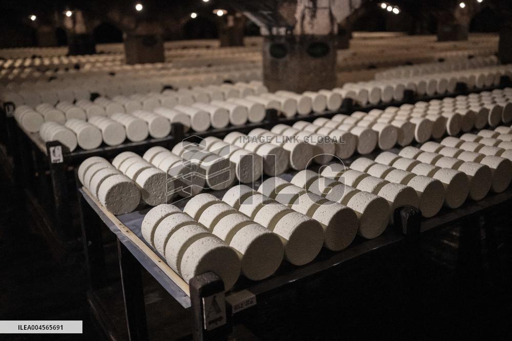 President Macron At cellar of the Roquefort Societe - Roquefort-sur-Soulzon