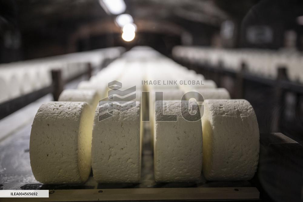 President Macron At cellar of the Roquefort Societe - Roquefort-sur-Soulzon