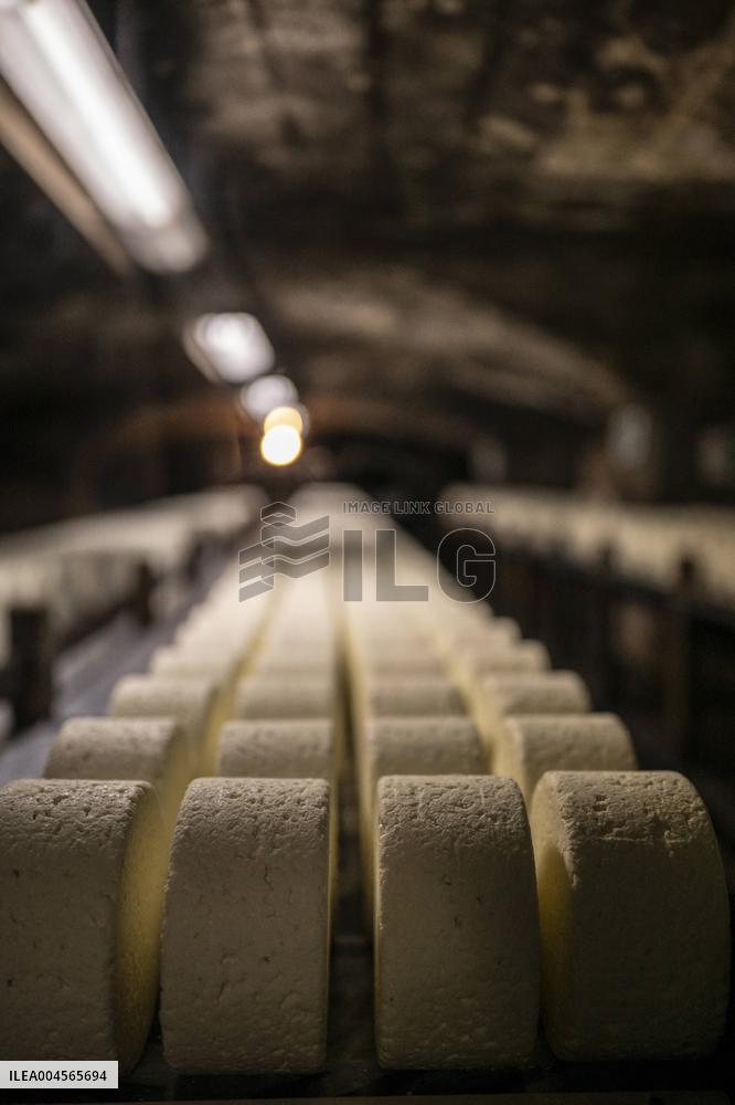 President Macron At cellar of the Roquefort Societe - Roquefort-sur-Soulzon