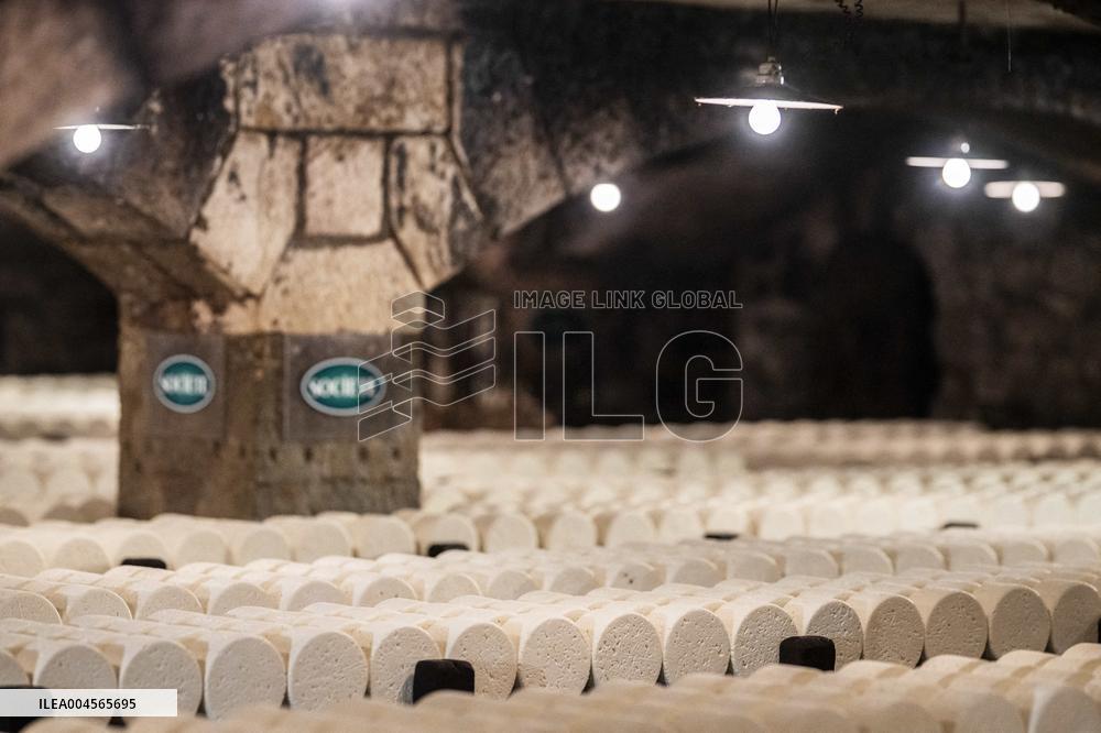 President Macron At cellar of the Roquefort Societe - Roquefort-sur-Soulzon