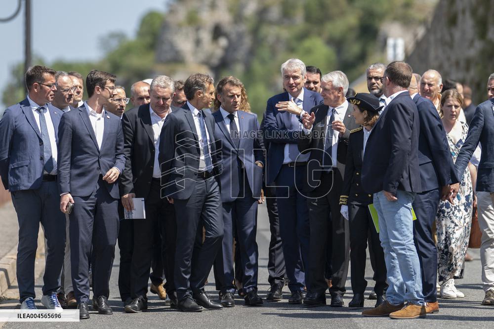 President Macron At cellar of the Roquefort Societe - Roquefort-sur-Soulzon