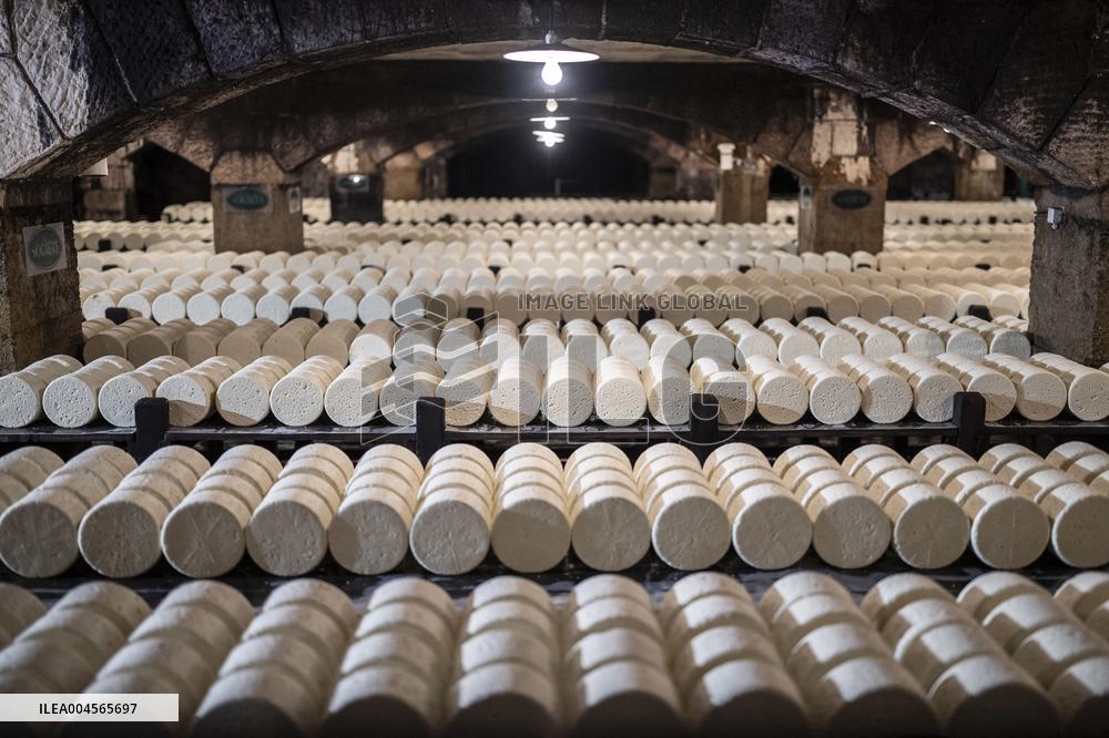 President Macron At cellar of the Roquefort Societe - Roquefort-sur-Soulzon