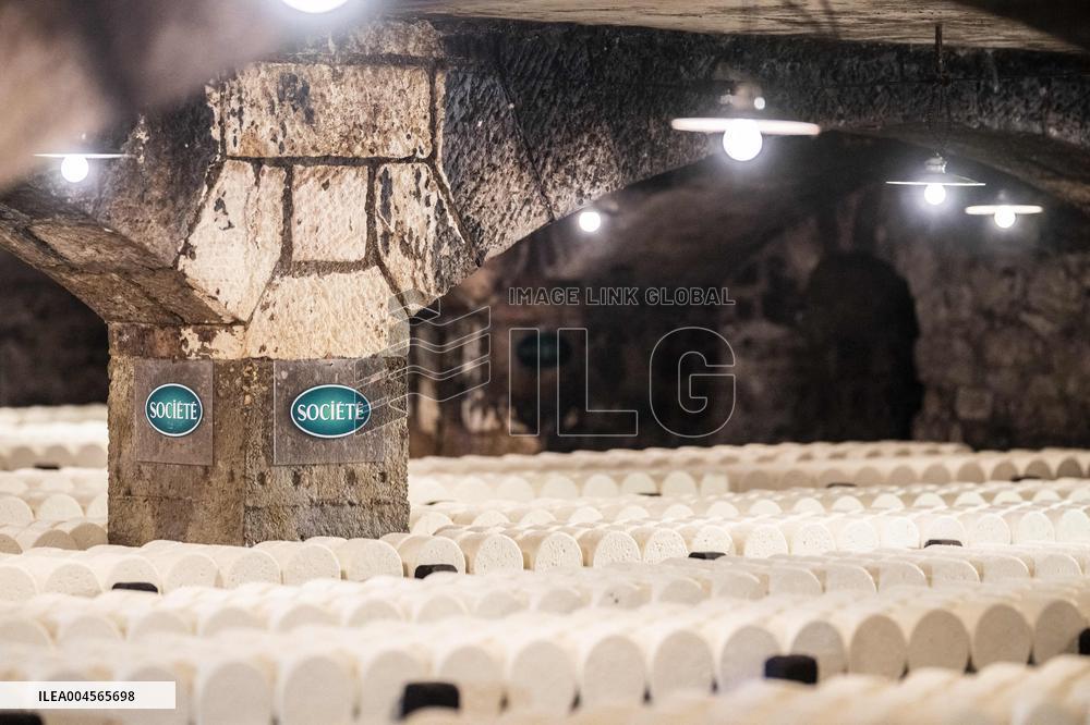 President Macron At cellar of the Roquefort Societe - Roquefort-sur-Soulzon