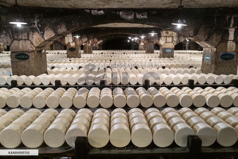 President Macron At cellar of the Roquefort Societe - Roquefort-sur-Soulzon