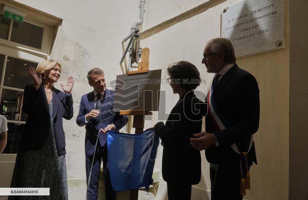 Macron Visits the Renew Claude Debussy's House - Saint-Germain-en-Laye