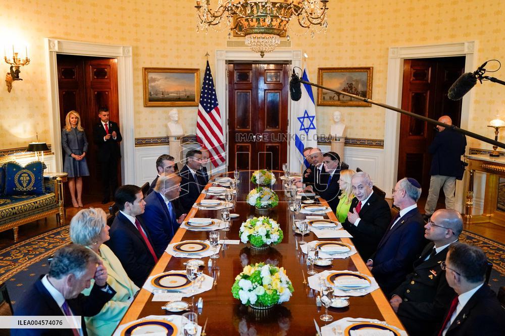 President Trump during a dinner with PM Netanyahu - DC