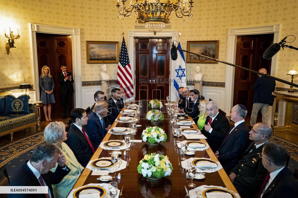 President Trump during a dinner with PM Netanyahu - DC