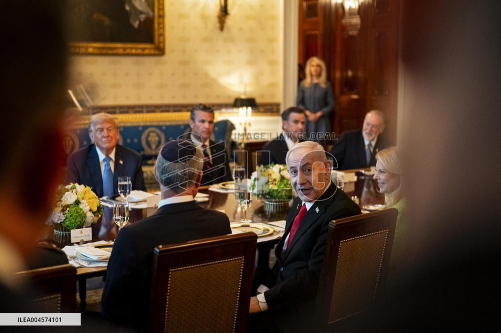 President Trump during a dinner with PM Netanyahu - DC