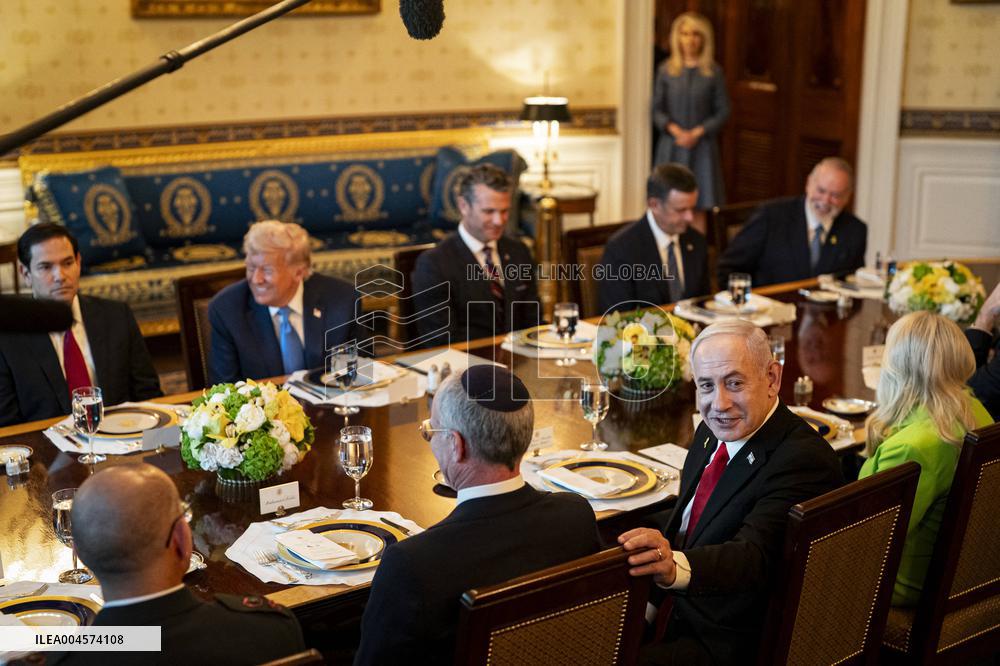 President Trump during a dinner with PM Netanyahu - DC
