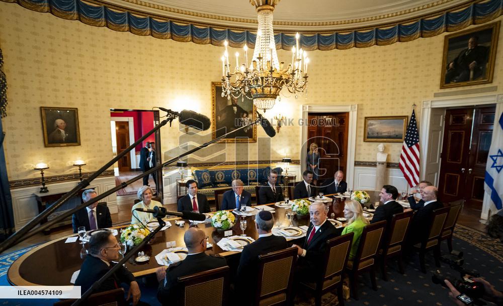 President Trump during a dinner with PM Netanyahu - DC