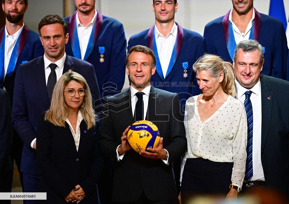 President Emmanuel Macron Honours French National Volleyball Team - Paris