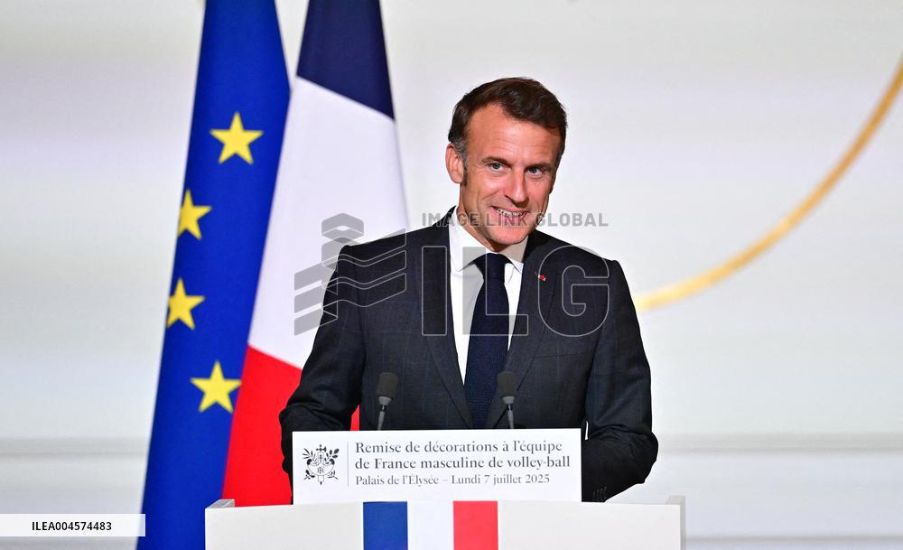 President Emmanuel Macron Honours French National Volleyball Team - Paris