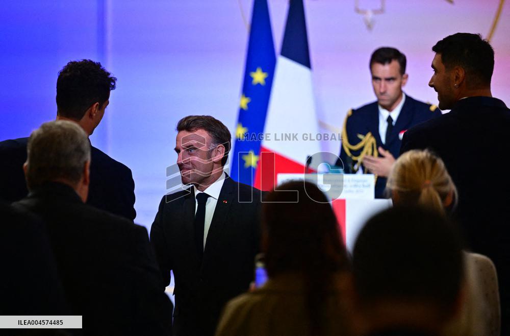 President Emmanuel Macron Honours French National Volleyball Team - Paris