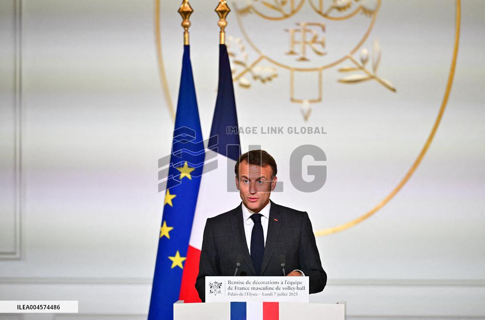 President Emmanuel Macron Honours French National Volleyball Team - Paris