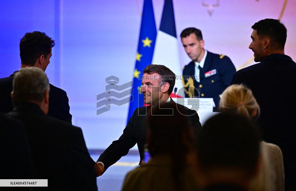 President Emmanuel Macron Honours French National Volleyball Team - Paris