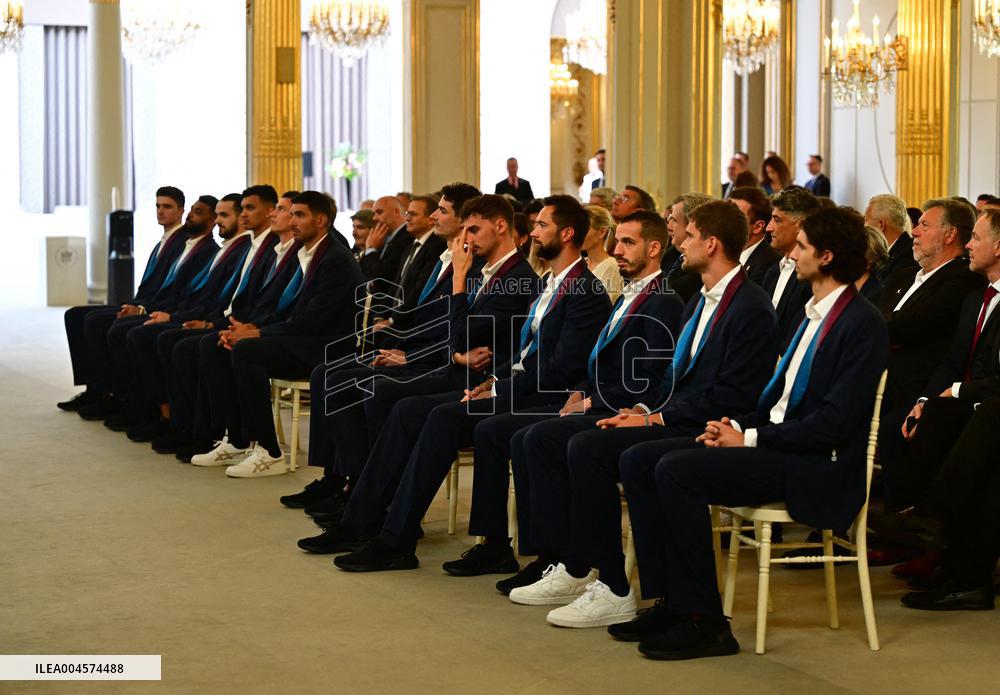 President Emmanuel Macron Honours French National Volleyball Team - Paris