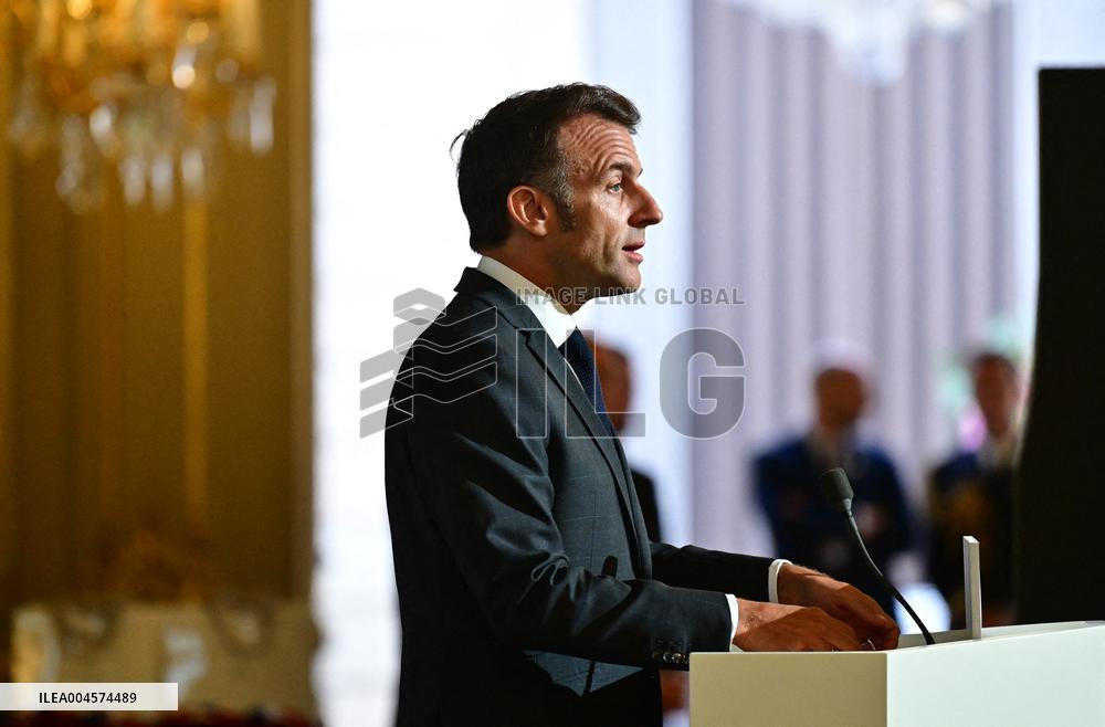 President Emmanuel Macron Honours French National Volleyball Team - Paris