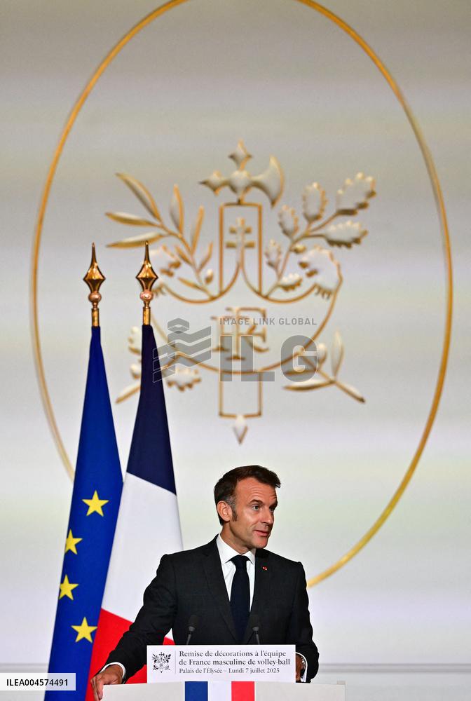 President Emmanuel Macron Honours French National Volleyball Team - Paris