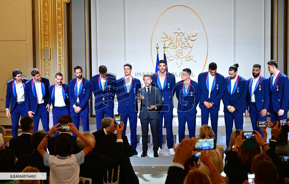 President Emmanuel Macron Honours French National Volleyball Team - Paris