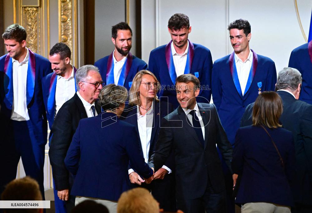 President Emmanuel Macron Honours French National Volleyball Team - Paris