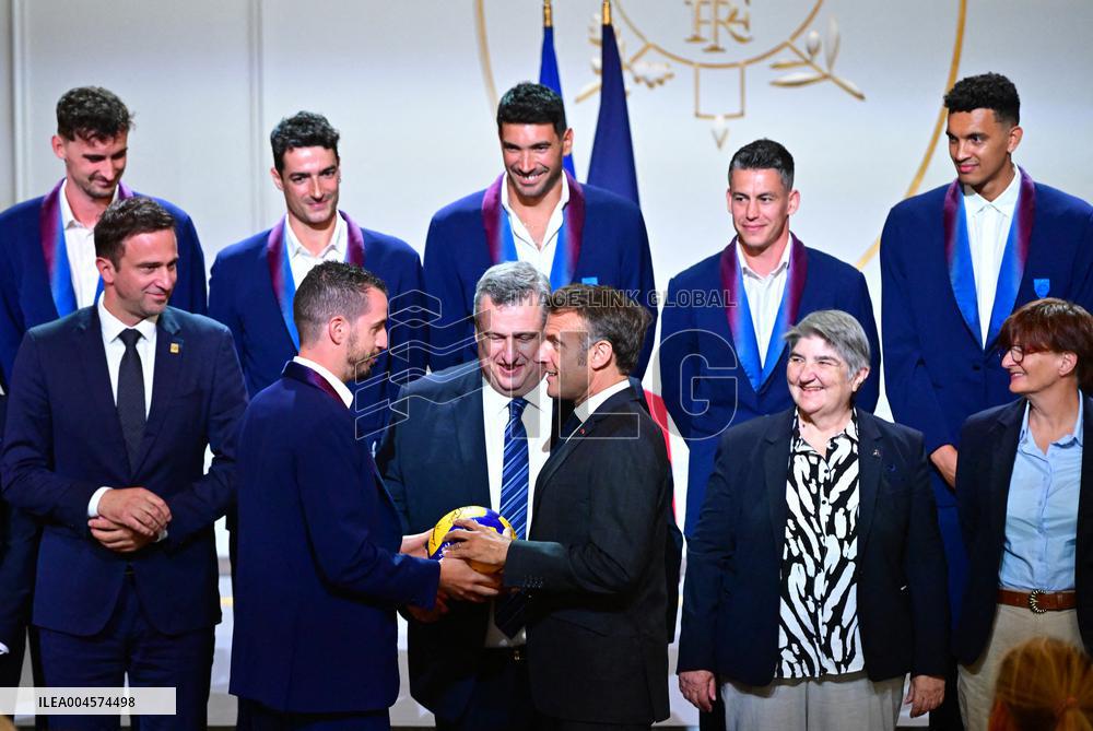 President Emmanuel Macron Honours French National Volleyball Team - Paris