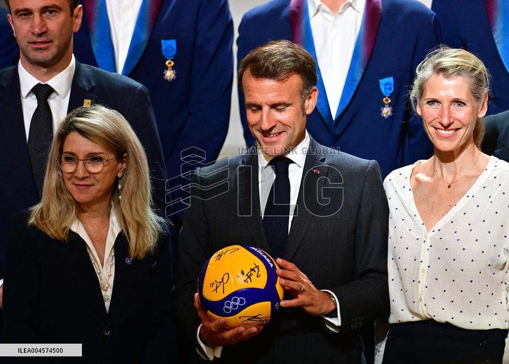 President Emmanuel Macron Honours French National Volleyball Team - Paris