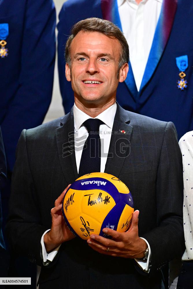 President Emmanuel Macron Honours French National Volleyball Team - Paris