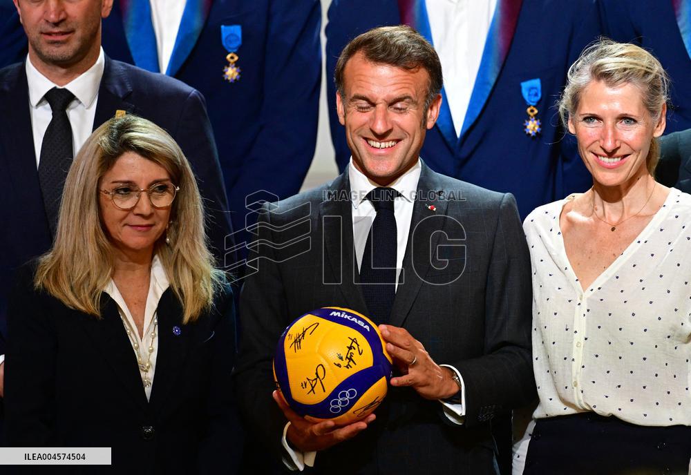 President Emmanuel Macron Honours French National Volleyball Team - Paris