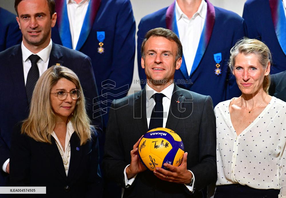 President Emmanuel Macron Honours French National Volleyball Team - Paris