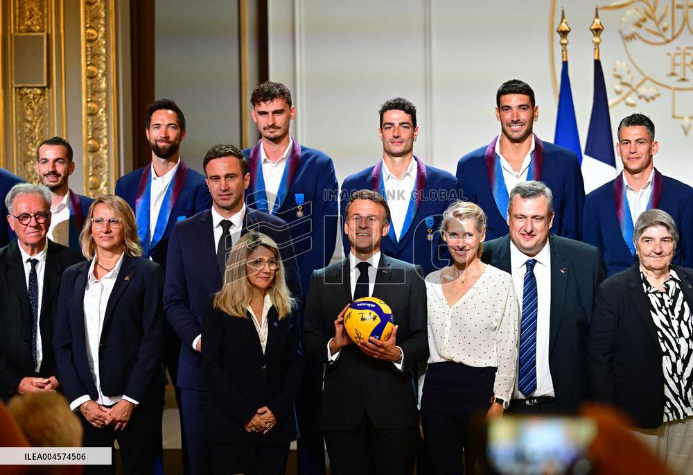 President Emmanuel Macron Honours French National Volleyball Team - Paris