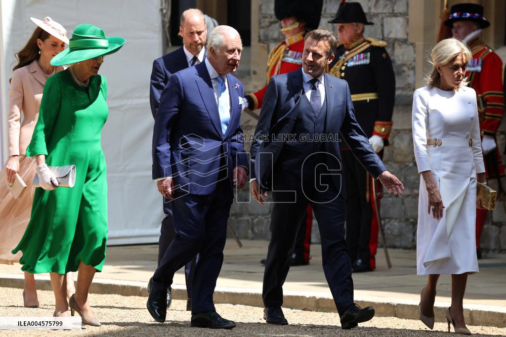 Emmanuel And Brigitte Macron Attend Welcoming Ceremony - Windsor