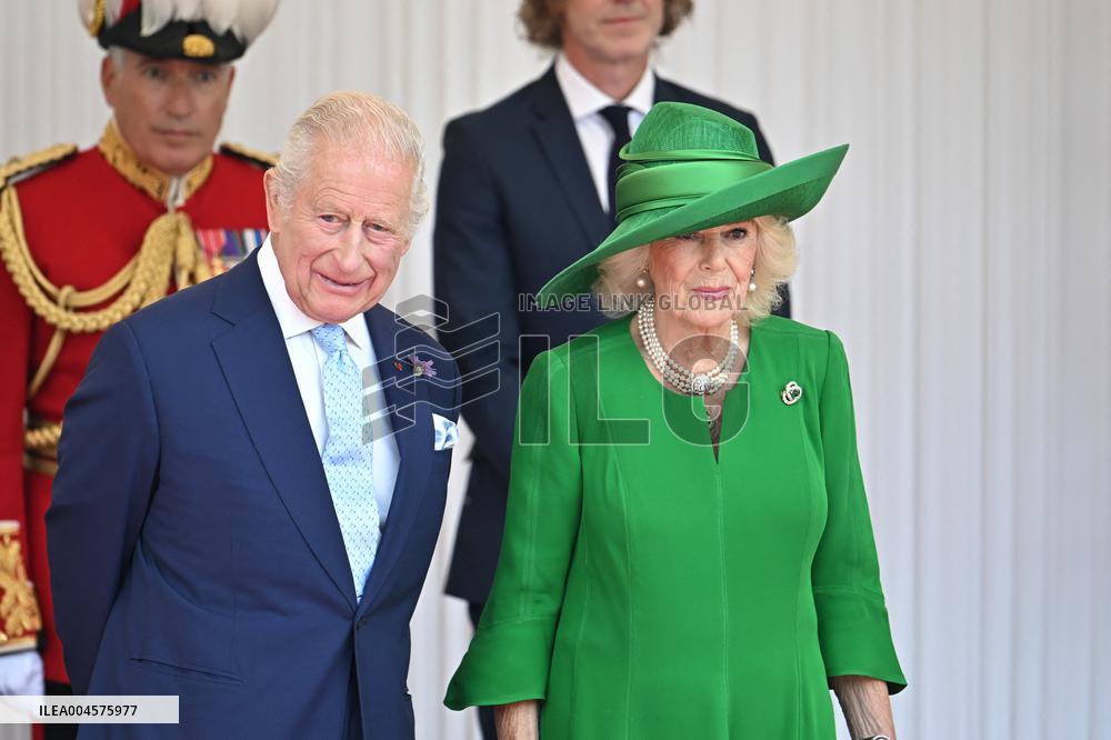 Emmanuel And Brigitte Macron Attend Welcoming Ceremony in Windsor