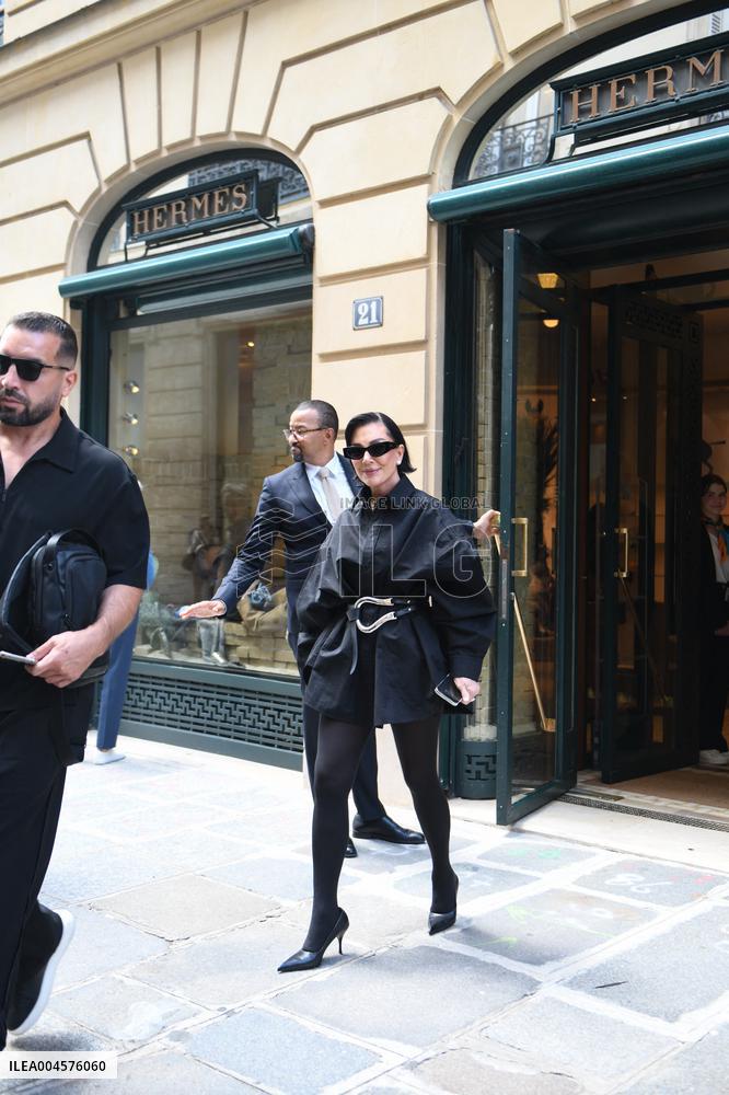 Kris Jenner Exits Hermes Boutique - Paris