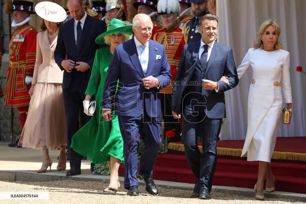Emmanuel And Brigitte Macron Attend Welcoming Ceremony - Windsor