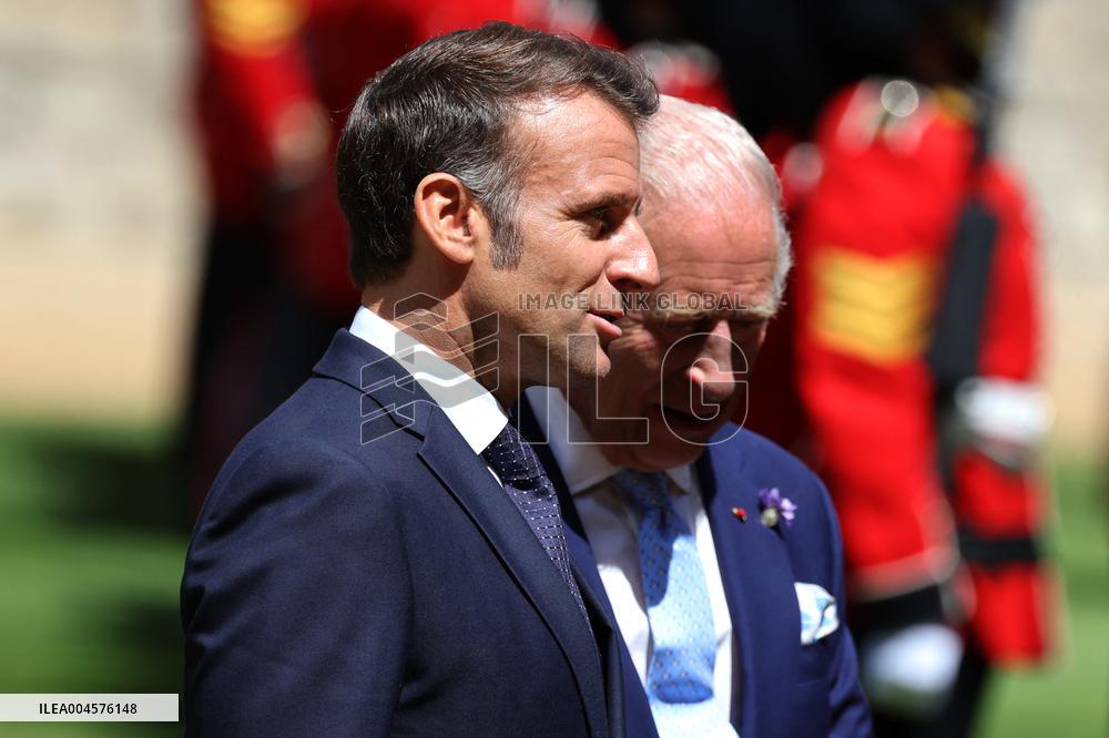 Emmanuel And Brigitte Macron Attend Welcoming Ceremony - Windsor