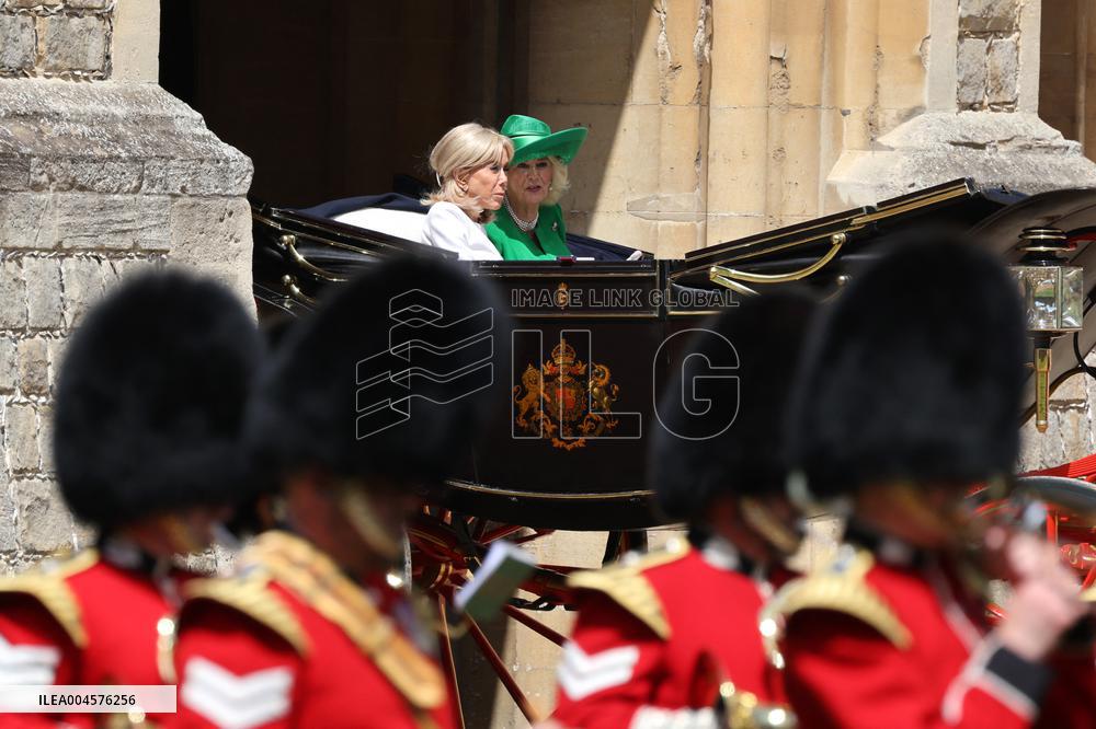 Emmanuel And Brigitte Macron Attend Welcoming Ceremony - Windsor