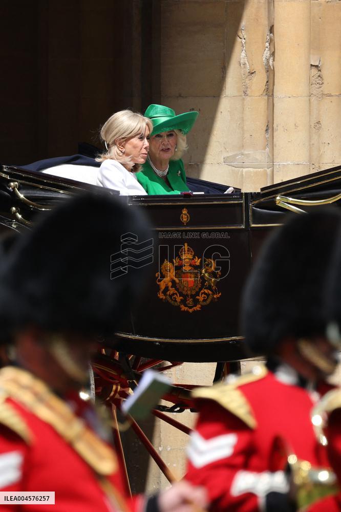 Emmanuel And Brigitte Macron Attend Welcoming Ceremony - Windsor