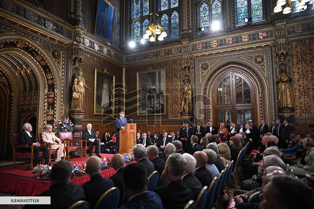 Macron Delivers A Speech In Front Of Parliamentarians - London