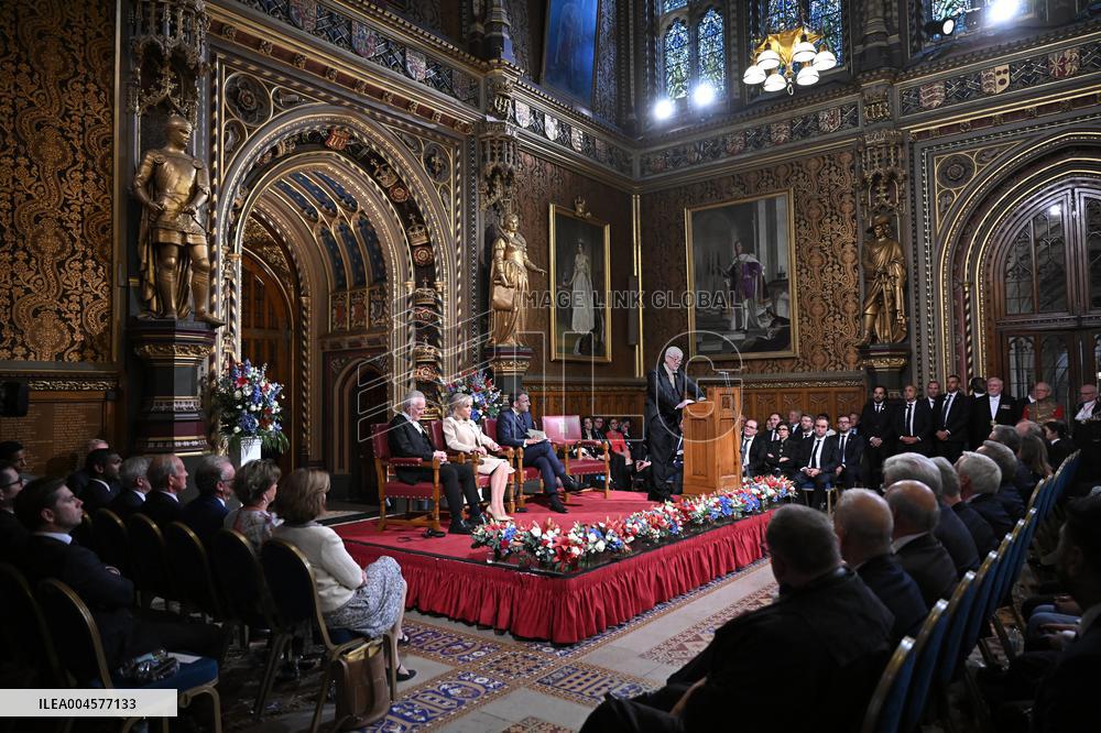 Macron Delivers A Speech In Front Of Parliamentarians - London